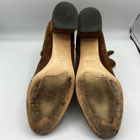 AGL Suede Almond Toe Zip Block Heel Veta Ankle Boot Bootie Tan 38/ 7.5-8 - Picture 6 of 7